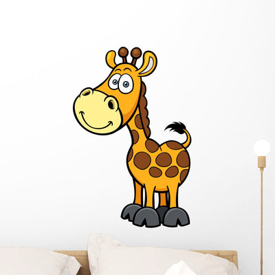 Vector Illustration Giraffe Cartoon Wall Decal shown on a wall