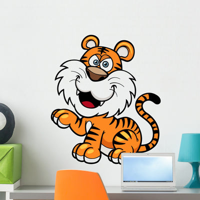 Vector Illustration Tiger Cartoon Wall Decal shown on a wall