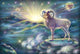 aries ram zodiac horoscope mountains clouds horn stars sun haze Wall Mural