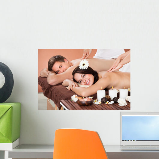 Couple Receiving Shoulder Massage At Spa Wall Mural