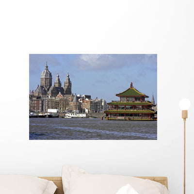 Amsterdam City View Netherlands Wall Decal shown on a wall