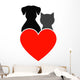 dog, cat and heart Wall Decal