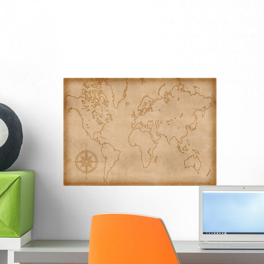 Computer Generated Old Map of the World Wall Mural