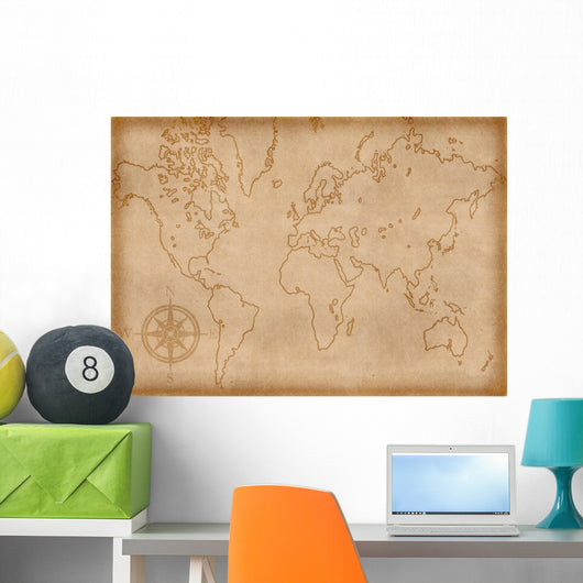 Computer Generated Old Map of the World Wall Mural