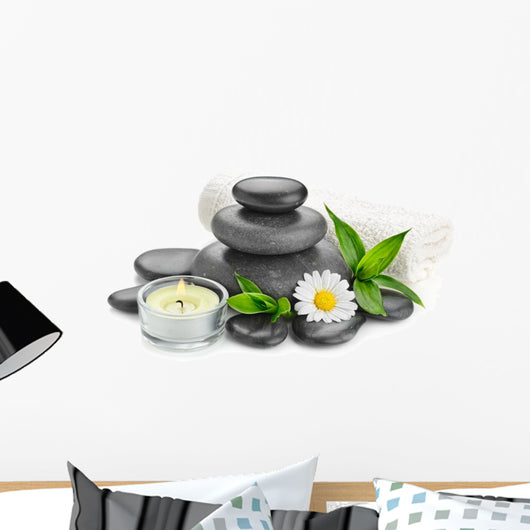 spa still life zen basalt stones and daisy Wall Decal