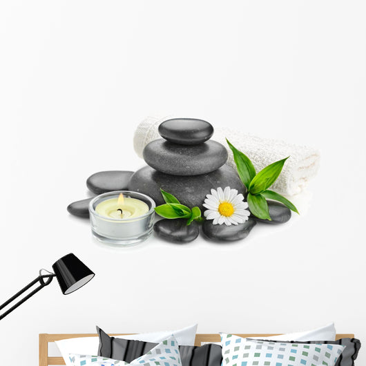 spa still life zen basalt stones and daisy Wall Decal