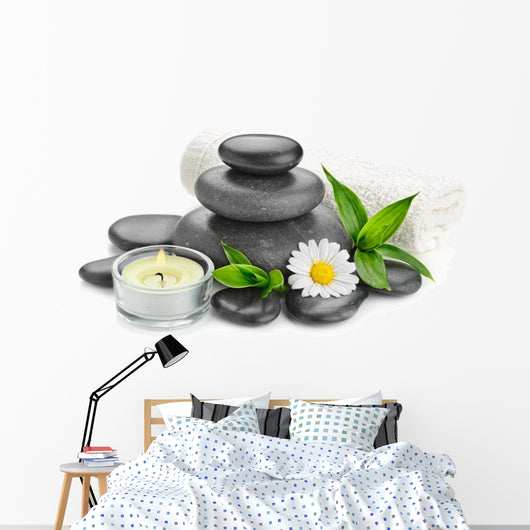 spa still life zen basalt stones and daisy Wall Decal
