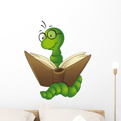 Cute Bookworm Wall Decal shown on a wall