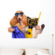 Dog with cat diver. Wall Decal
