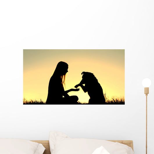 Woman and Her Dog Shaking Hands Silhouette Wall Mural