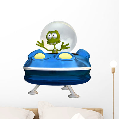 Funny Alien Wall Decal shown on a wall
