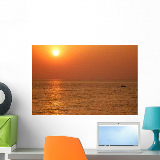 Boat and Setting Sunset Wall Decal