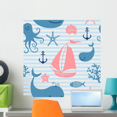 Seamless Pattern with Cute Wall Decal shown on a wall
