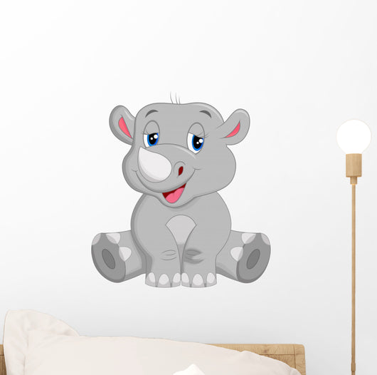 Happy Rhino Cartoon Sitting Wall Decal