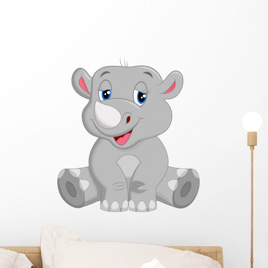 Happy rhino cartoon sitting Wall Decal