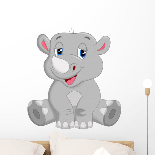 Happy rhino cartoon sitting Wall Decal
