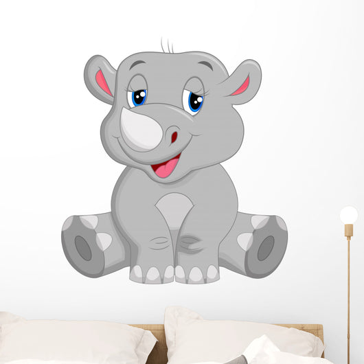 Happy rhino cartoon sitting Wall Decal