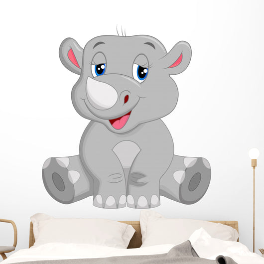Happy rhino cartoon sitting Wall Decal