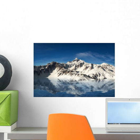 Majestic snow covered mountains reflecting in the water Wall Mural