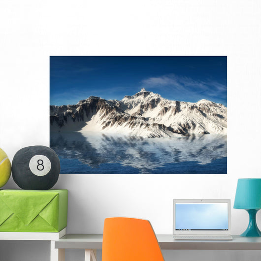 Majestic snow covered mountains reflecting in the water Wall Mural