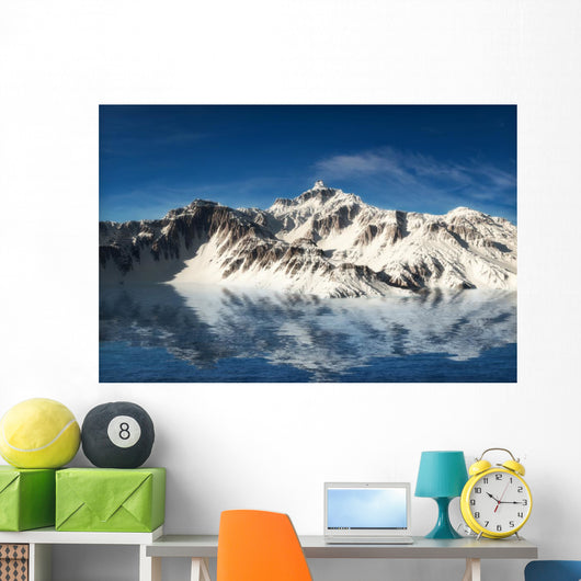 Majestic snow covered mountains reflecting in the water Wall Mural