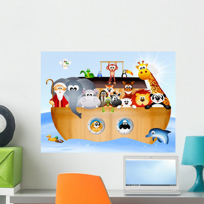 Illustration Noah's Ark shown on a wall