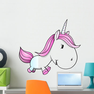 Cute Unicorn Pony Illustration Wall Decal shown on a wall