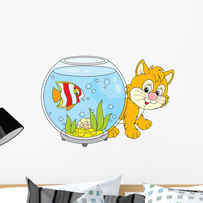 Little Red Kitten Walking Wall Decal shown on a wall