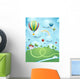 Fantasy landscape with hot air balloons and river Wall Mural