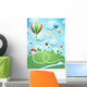 Fantasy landscape with hot air balloons and river Wall Mural