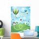 Fantasy landscape with hot air balloons and river Wall Mural