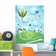 Fantasy landscape with hot air balloons and river Wall Mural