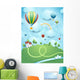 Fantasy landscape with hot air balloons and river Wall Mural