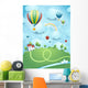 Fantasy landscape with hot air balloons and river Wall Mural