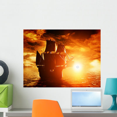 Ancient Pirate Ship Sailing shown on a wall
