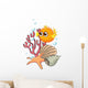 An Orange Puffer Fish near the Seashells Wall Decal
