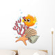 An Orange Puffer Fish near the Seashells Wall Decal