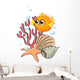 An Orange Puffer Fish near the Seashells Wall Decal