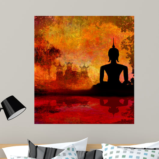 Silhouette Buddha Asian Landscape