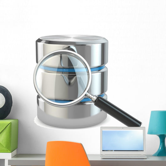 Search data. Database and loupe. Wall Decal