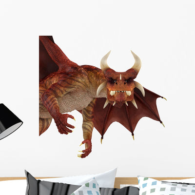 Red Dragon up Wall Decal shown on a wall