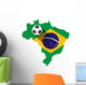 Brazil Map with Soccer Ball Wall Decal