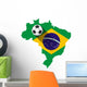 Brazil Map with Soccer Ball Wall Decal