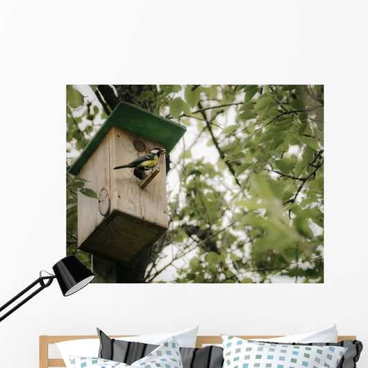 Birdhouse with bird Wall Mural