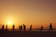 Football at  beach in Dubai during sunset. Wall Mural