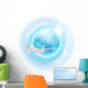 Illustration of airplane in the sky with globe Wall Decal