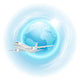 Illustration of airplane in the sky with globe Wall Decal