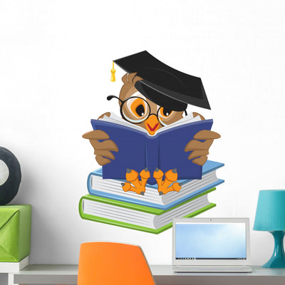 Wise Owl Reading Book Wall Decal shown on a wall