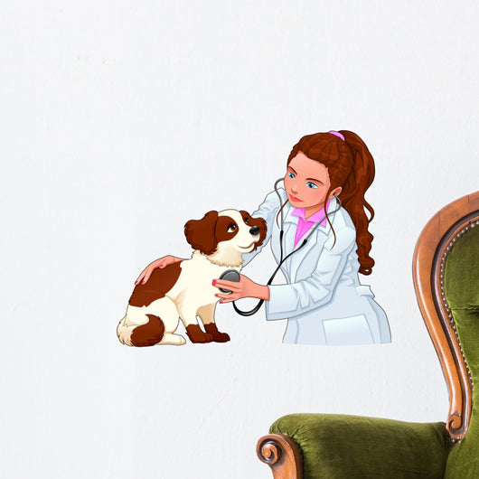 Veterinary with dog. Wall Decal