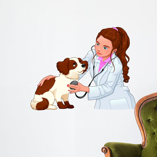 Veterinary with dog. Wall Decal